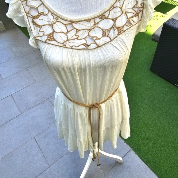 Urban Outfitters ✦ Blu Pepper Ivory Tunic Dress ✦ High-Low w/ Braided Belt Sz S - Picture 5 of 17